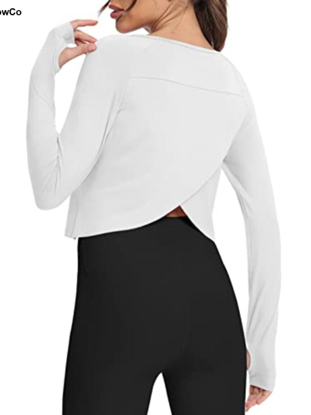 Long Sleeve Athletic Workout Crop Top Yoga Gym Split Back Thumb Holes